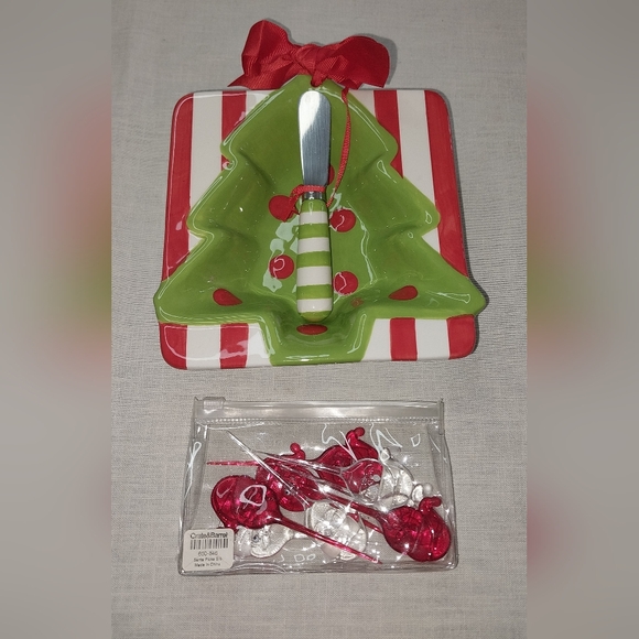 Mud Pie Other - NWT Mud Pie Plastic Tree Dip Cup With Spreader And Crate & Barrel Santa Picks